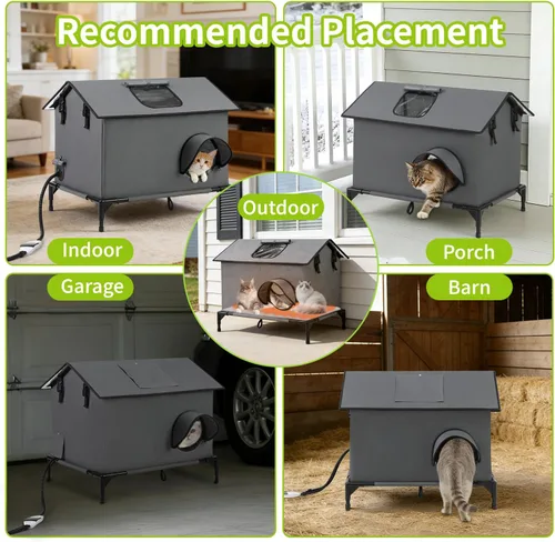 Miniatura 6 de Casa extragrande para gatos al aire libre, resistente a la intemperie, aislada para interiores y exteriores, casa para varios gatos con puerta