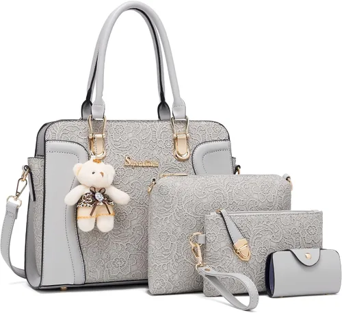 Miniatura 53 de Bolsos de mano de moda para mujer, bolsa de hombro, asa superior, bolsa de mano, juego de 4 piezas