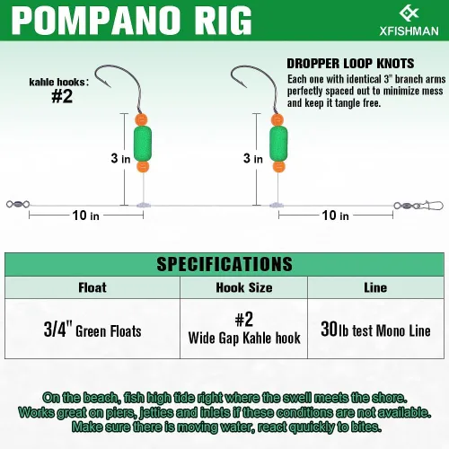 Miniatura 4 de Aparejos Pompano para Pesca de Surf en Agua Salada con Gancho de Doble Círculo y Espacio Amplio - Juego de 6 Accesorios de Pesca de Surf Paquete