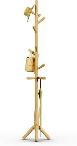 Miniatura 20 de Perchero de madera maciza, perchero independiente en forma de árbol con 11 ganchos, poste principal de 1.6 pulgadas de diámetro para ropa, soporte