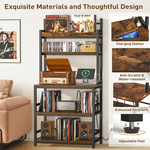 Miniatura 3 de Soporte para tocadiscos con almacenamiento de vinilo, soporte giratorio de 5 niveles con capacidad para más de 500 álbumes, mesa grande