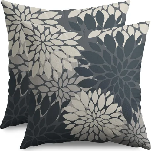 Miniatura 90 de Fundas de Almohada Azul Aguamarina 16X16 Pulgadas Juego de 2, Flores de Dalia Primavera Verano Floral Crema Fundas de Almohada Decorativas
