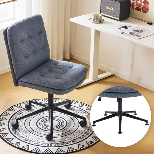 Miniatura 12 de VINGLI Silla de escritorio de oficina sin brazos con ruedas y sin ruedas, silla giratoria de 360° con cojín grueso, altura ajustable para sala