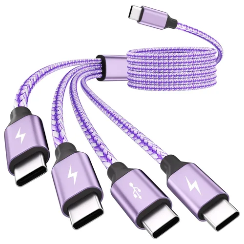 Miniatura 13 de Cable de carga múltiple 4 en 2, cable USB C a USB C con 4 X tipo C, cable de carga de teléfono de viaje para iPhone 17/16/15, Galaxy, Android
