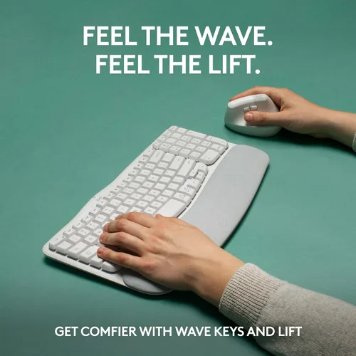 Miniatura 2 de Logitech Wave Keys - Teclado ergonómico inalámbrico con reposamanos acolchado para múltiples sistemas operativos + mouse Lift ergonómico vertical