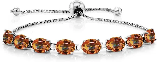Miniatura 116 de Gem Stone King Pulsera de plata de ley 925 con piedra natal ovalada de 0.276 x 0.197 in para mujer, totalmente ajustable hasta 9 pulgadas