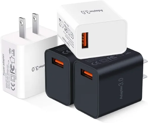 Miniatura 7 de Cargador de pared USB 3.0 de carga rápida [paquete de 4] Bloque de carga rápida de 5 V 3 A, adaptador de corriente QC de 18 W para soporte de Negro
