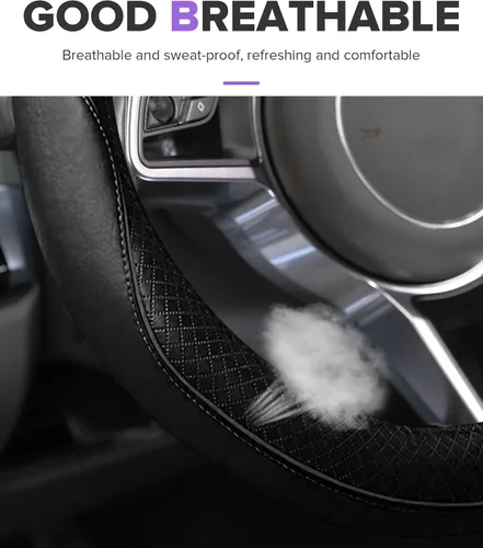 Miniatura 4 de Funda para volante, accesorios de automóvil, fundas de cuero de microfibra para volante de automóvil, protector universal de 15 pulgadas