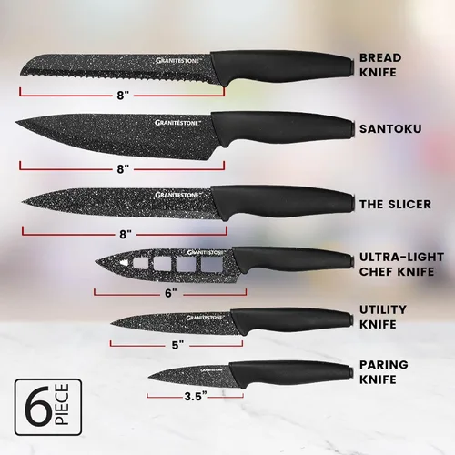 Miniatura 4 de Nutriblade - Juego de cuchillos con bloque de Granitestone de cocina profesional, 6 piezas, cuchillas de acero inoxidable ultra afiladas