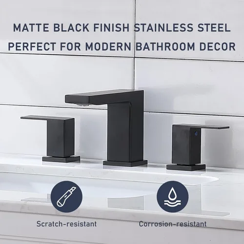 Miniatura 2 de VCCUCINE - Grifo de baño negro de 3 agujeros, grifo de lavabo de baño de 8 pulgadas, grifo de baño negro mate de 2 asas, moderno grifo de tocador