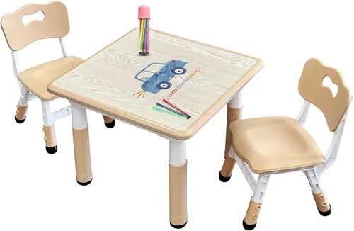 Miniatura 8 de Juego de mesa y silla para niños con patas antideslizantes ajustables seguras para niños pequeños, escritorio a prueba de actividades y graffiti