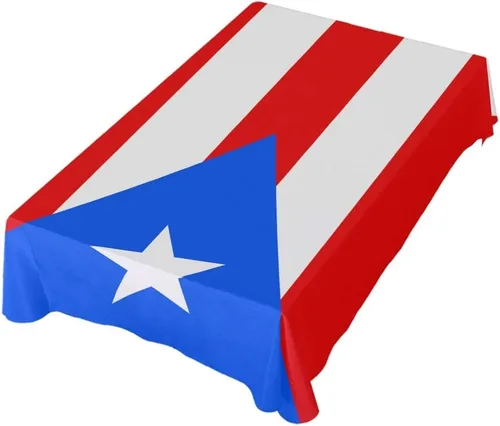Mantel rectangular con estampado de bandera de Puerto Rico, de poliéster, para interiores y exteriores, rectangular, para cocina, 54 x 72 pulgadas
