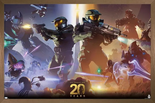 Miniatura 12 de Halo - Póster de pared de 20 años, 22.4 pulgadas de largo x 14.7 pulgadas de ancho, versión enmarcada de madera de granero