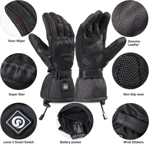 Miniatura 3 de DAY WOLF Calentados para Hombres y Mujeres, Guantes de Motocicleta con Calefacción con Batería Recargable de 7.4V 2200MAH Impermeables Resistentes