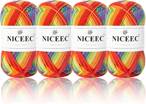 Miniatura 16 de NICEEC 4 madejas de hilo de algodón suave para bebé, 4 capas, manualidades DIY, peso fingering, hilo para manta para ganchillo y tejido, total 700
