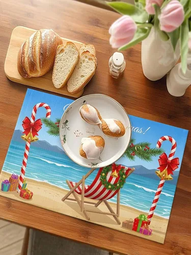 Miniatura 4 de Juego de 6 tapetes antideslizantes lavables, para playa, náuticos, costeros, coronas de Navidad, regalos de algodón y lino para comedor, fiestas
