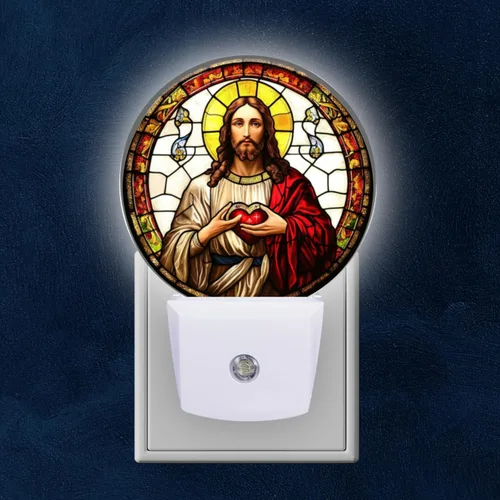 Miniatura 13 de Lámpara de Luz Nocturna LED Redonda con Sensor de Anochecer a Amanecer, Vidrio Emplomado Circular 3D con Luz Nocturna de Abejorro que se Enchufa a