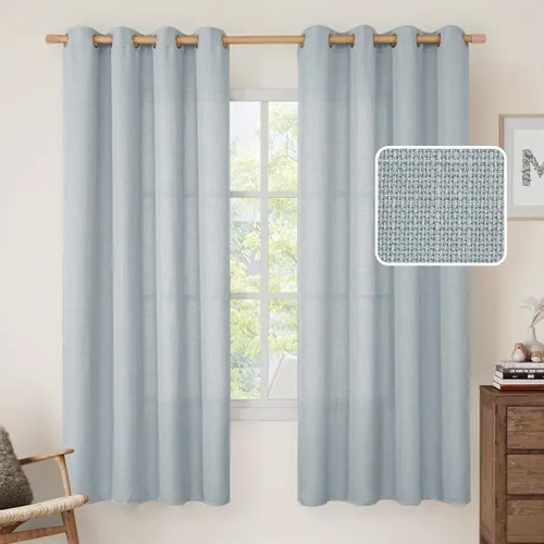 Miniatura 134 de LAMIT Cortinas de lino sintético para dormitorio, paneles filtrantes de luz, cortinas de lino con protección de privacidad con ojales para ventanas