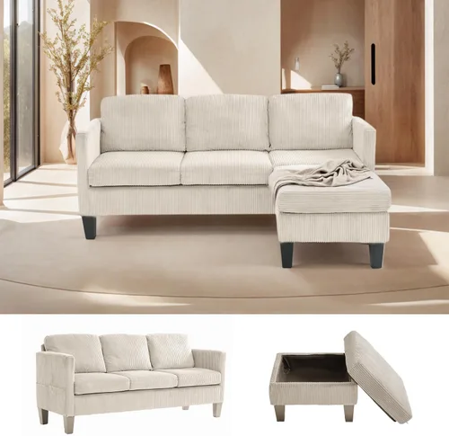 Miniatura 10 de Sofá modular de terciopelo en forma de L de 67 pulgadas con otomana, sofá convertible de 3 asientos con asiento profundo de nube para sala de estar