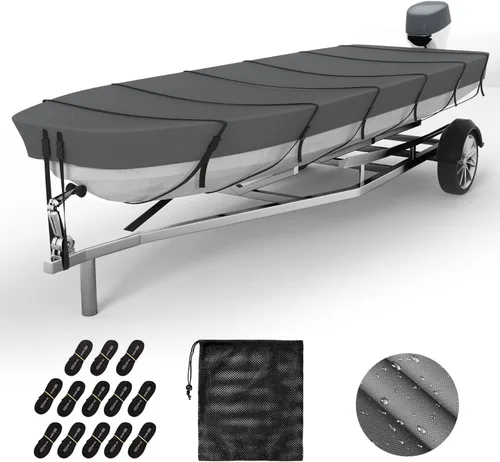 Miniatura 11 de VINPATIO Cubierta para lancha Jon 600D de tela Oxford teñida en solución 14-16 pies, cubierta para lancha Jon resistente, impermeable, grado marino
