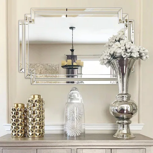 Miniatura 8 de Espejo decorativo para decoración de pared, elegante espejo de sala de estar de 24 x 36 pulgadas con piezas de vidrio y borde biselado, moderno