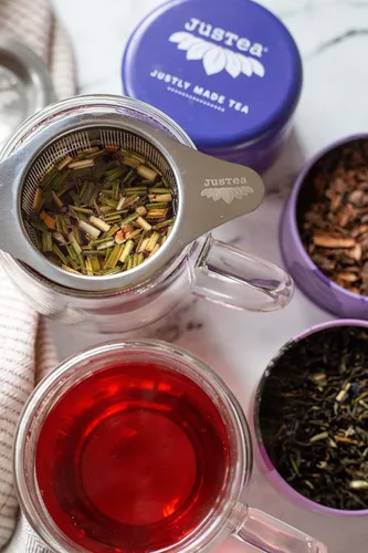 Miniatura 9 de Infusor de té de hojas sueltas con tapa de posavasos de doble uso, colador de té apto para lavavajillas, acero inoxidable 18/8, se adapta a tazas