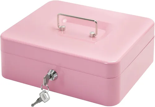 Miniatura 7 de Caja de efectivo de acero con cerradura de llave, organizador de dinero pequeño de metal con bandeja para dinero, caja de almacenamiento de efectivo