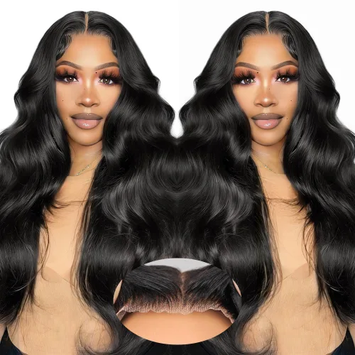 Miniatura 11 de LuAiJa Peluca de cabello humano ondulado con encaje frontal, cabello humano prearrancado, encaje frontal HD de 13 x 4, densidad 180, cabello de Negro