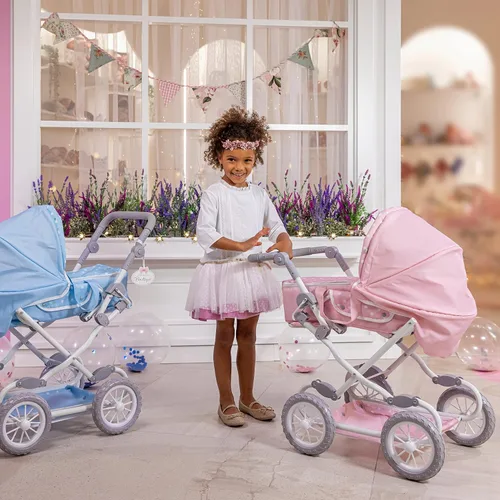 Miniatura 4 de JC Toys Berenguer Boutique Cochecito de bebé plegable de lujo con dosel Cesta de transporte extraíble Rosa A partir de 3 años