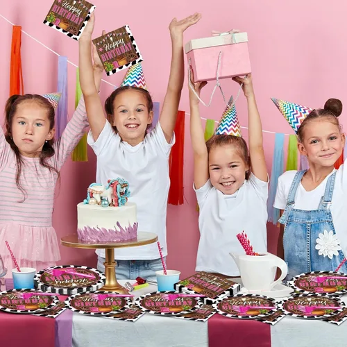 Miniatura 6 de 96 piezas de decoraciones de vaquera, suministros de fiesta, platos de papel con estampado de vaca, platos y servilletas desechables occidentales