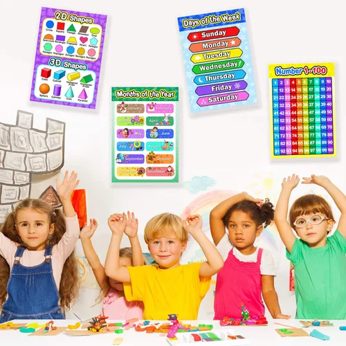 Miniatura 3 de Blulu Póster preescolar laminado para niños pequeños y niños, 2 piezas de pósteres laminados completos de días de la semana y meses del año