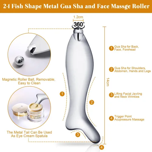 Miniatura 7 de Herramienta de terapia de masaje corporal Gua Sha, Rodillo de masaje facial, Aplicador de rodillo de crema de ojos, Gua Sha facial de acero