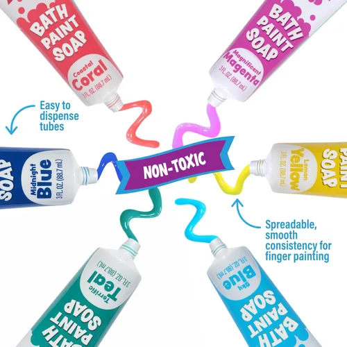 Miniatura 5 de Tub Works® Jabón de Pintura de Bañera Juguetes de Baño, Colores Divertidos Paquete de 6 No Tóxico Pintura de Bañera Lavable para Pintar