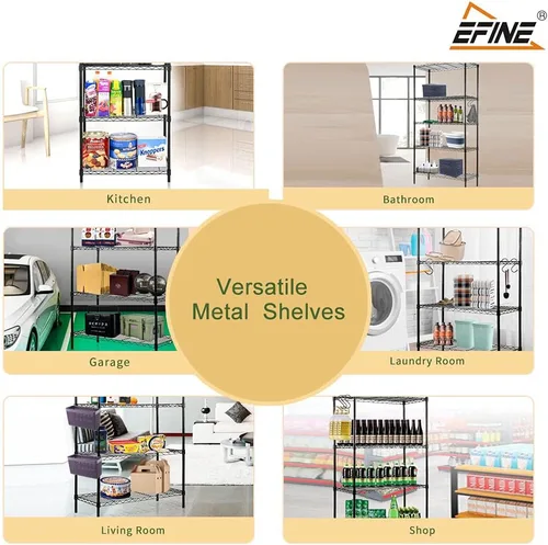 Miniatura 6 de EFINE Paquete de 2 estantes con 5 estantes con 8 ganchos y 5 estantes, certificado NSF, ajustable, capacidad de carga de 150 libras por estante