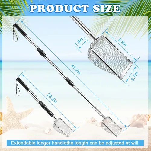 Miniatura 6 de POILKMNI Nuevo Mejorado 2 Piezas Tamiz de Dientes de Tiburón, Tamiz de Arena de Playa, Pala de Arena Recogedor de Conchas para Pala de Playa plateado