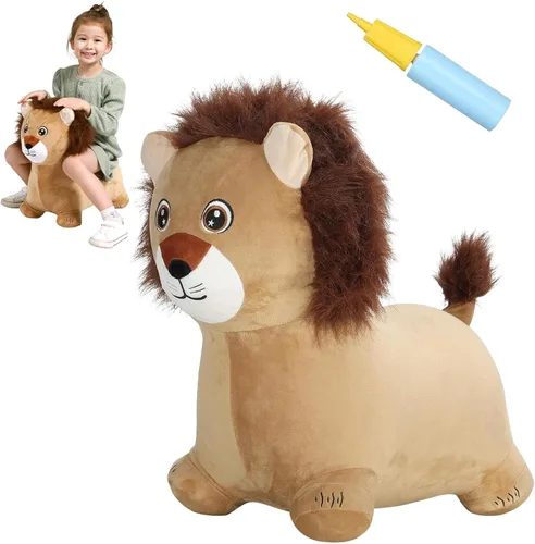 INPANY Caballito Saltarín, Juguetes de León Saltarín, Animal de Felpa para Saltar para Niños Pequeños, Amigos Saltarines, Inflable para Montar, Goma