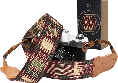 Miniatura 15 de Padwa Lifestyle Correa para cámara de flores marrones, correa de algodón de doble capa de piel de vaca de 2 pulgadas de ancho, bordado jacquard Flor