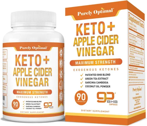 Cápsulas de cetonas BHB Keto y vinagre de sidra de manzana de Purely Optimal - Suplemento de cetonas exógenas con The Mother para apoyo de cetosis,