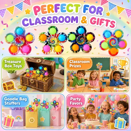 Miniatura 5 de Paquete de 4 juguetes giratorios para ansiedad para niños, juguetes de caja del tesoro para premios de aula, regalos de fiesta para niños, juguetes
