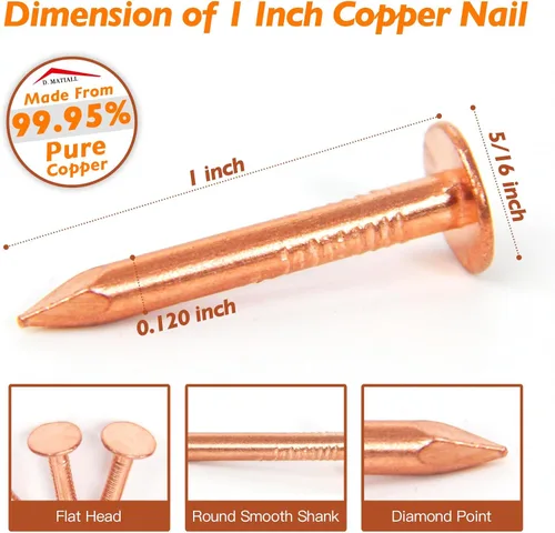 Miniatura 2 de Clavos de cobre – 110 uñas de techo de 1 pulgada – 99.95% clavos de cobre puro para techo, cobre intermitente, árbol, removedor de tocones, raíces