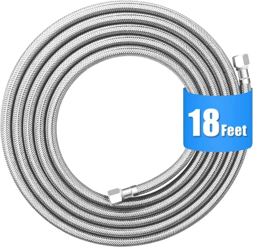 Miniatura 11 de Línea de agua para refrigerador - Manguera de agua para máquina de hielo trenzada de acero inoxidable premium de 20 pies, línea de agua