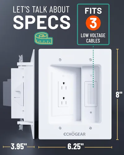 Miniatura 3 de ECHOGEAR Ocultador de cable de TV para TV montado en la pared – Kit de gestión de cables en pared con doble toma para cables de alimentación y bajo
