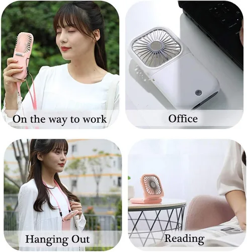 Miniatura 2 de Ventilador portátil para el cuello mini, silencioso, de mano, personal, plegable, recargable por USB, operado para el hogar, oficina, exteriores