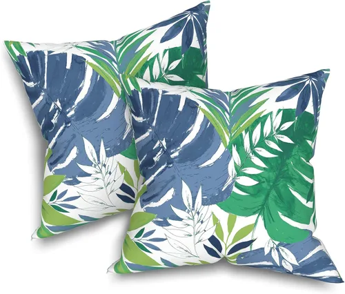 Miniatura 318 de Juego de 2 almohadas para exteriores de 16 x 16 pulgadas, repelentes al agua con interiores, para muebles de patio, hogar, jardín, geometría bohemia