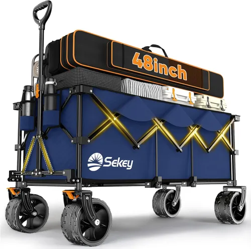 Miniatura 10 de Sekey Carro plegable extendible de 48" de largo con capacidad de peso de 440 libras, carrito de jardín plegable de uso pesado de 300L con ruedas