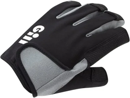 Gill Deckhand - Guantes de vela de dedo corto con dedos de 3/4 de longitud, protección solar UV 50+ y repelente al agua Negro