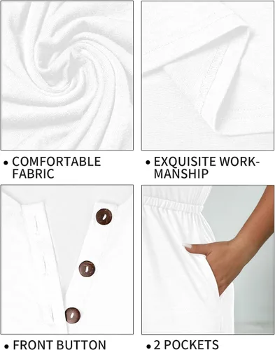 Miniatura 89 de Holipick Vestidos de verano para mujer, talla grande, casual, con bolsillos, acampanado, con botones, sin mangas, cuello en V