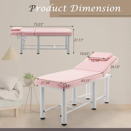 Miniatura 2 de Cama de masaje estacionaria profesional ajustable mesa de masaje cama de spa 73 x 27.5 pulgadas, mesa de terapia física estacionaria con cama de Rosa
