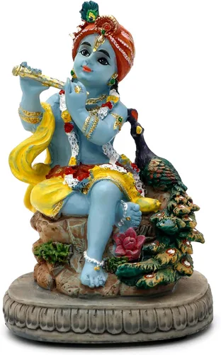 Estatua hindú de Dios Señor Krishna – 4.3 pulgadas de alto, ídolo indio Krishna, escultura para oficina en casa, templo mandir, regalos Puja,