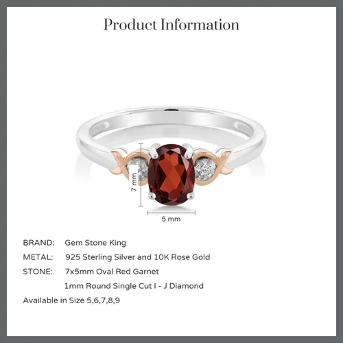 Miniatura 19 de Gem Stone King Anillo de compromiso de plata de ley 925 y oro rosa de 10 quilates, piedra preciosa ovalada de 0.276 x 0.197 in, con acento